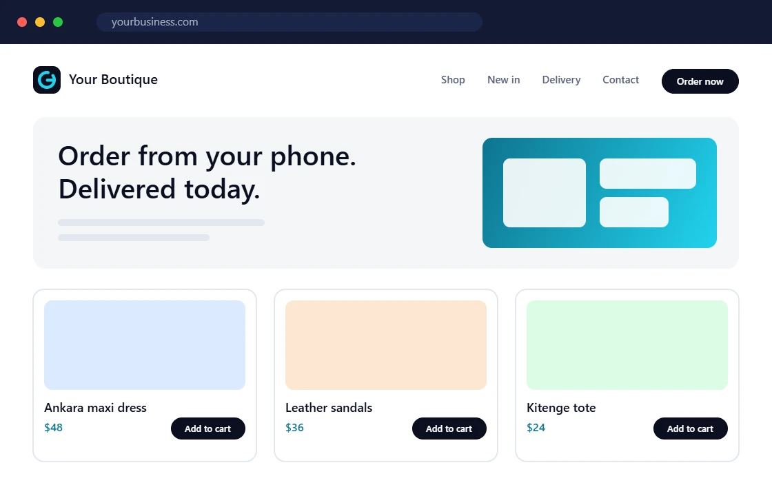 Illustration: a business website with an online shop