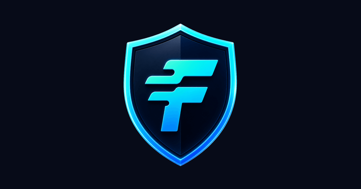 FastWorkFlow shield mark in cyan on a dark background